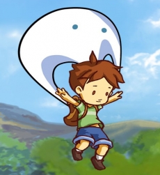 Review A Boy and his Blob: Blob kan veranderen in vele objecten, zoals deze parachute.