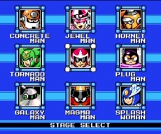 Review Mega Man 9: Het bekende scherm met daarin de 8 bazen, waarvan een paar je flink het leven zuur gaan maken.