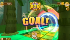 Review Super Monkey Ball: Banana Blitz: Goal! Het is de bedoeling dat je zo snel mogelijk door deze hoepel heen rolt.