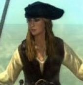 Elizabeth Swann, een van de weinige vrouwelijke piraten in de game.