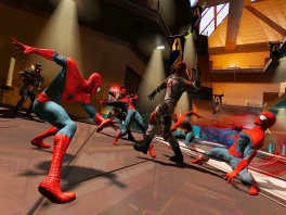 Vecht door middel van tijdreizen, als zowel de hedendaagse als de toekomstige <a href = https://www.mariowii.nl/wii_zoeken.php?search=spider-man>Spider-man</a>!