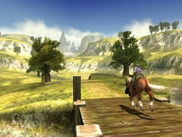 Link met zijn trouwe paard Epona die samen door Hyrule field rennen.